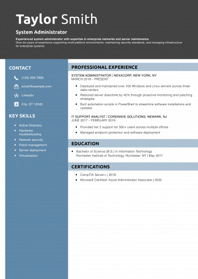  System Administrator Resume Example