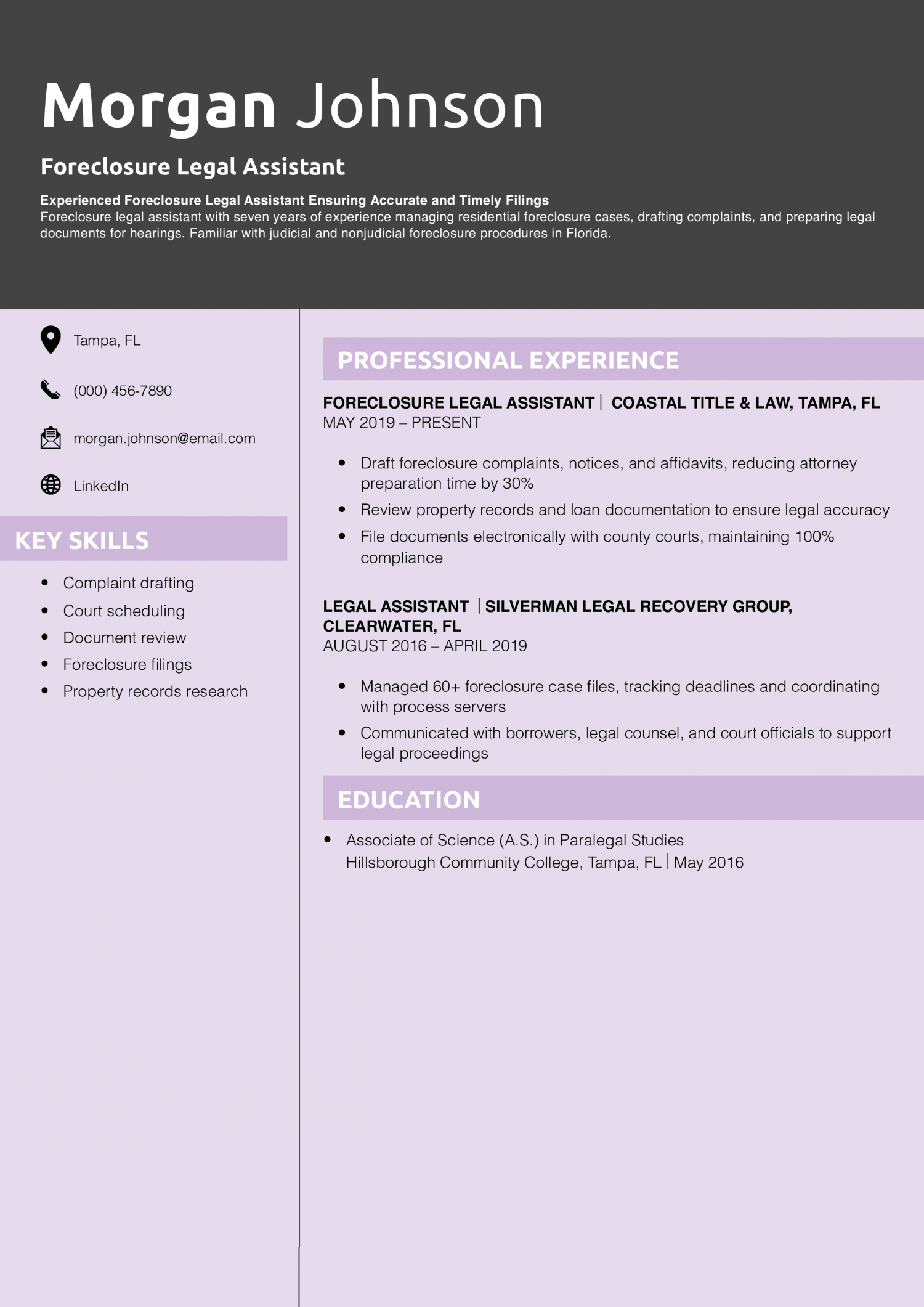 Foreclosure Legal Assistant Resume