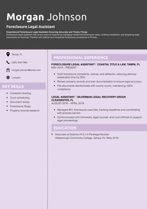 Foreclosure Legal Assistant Resume