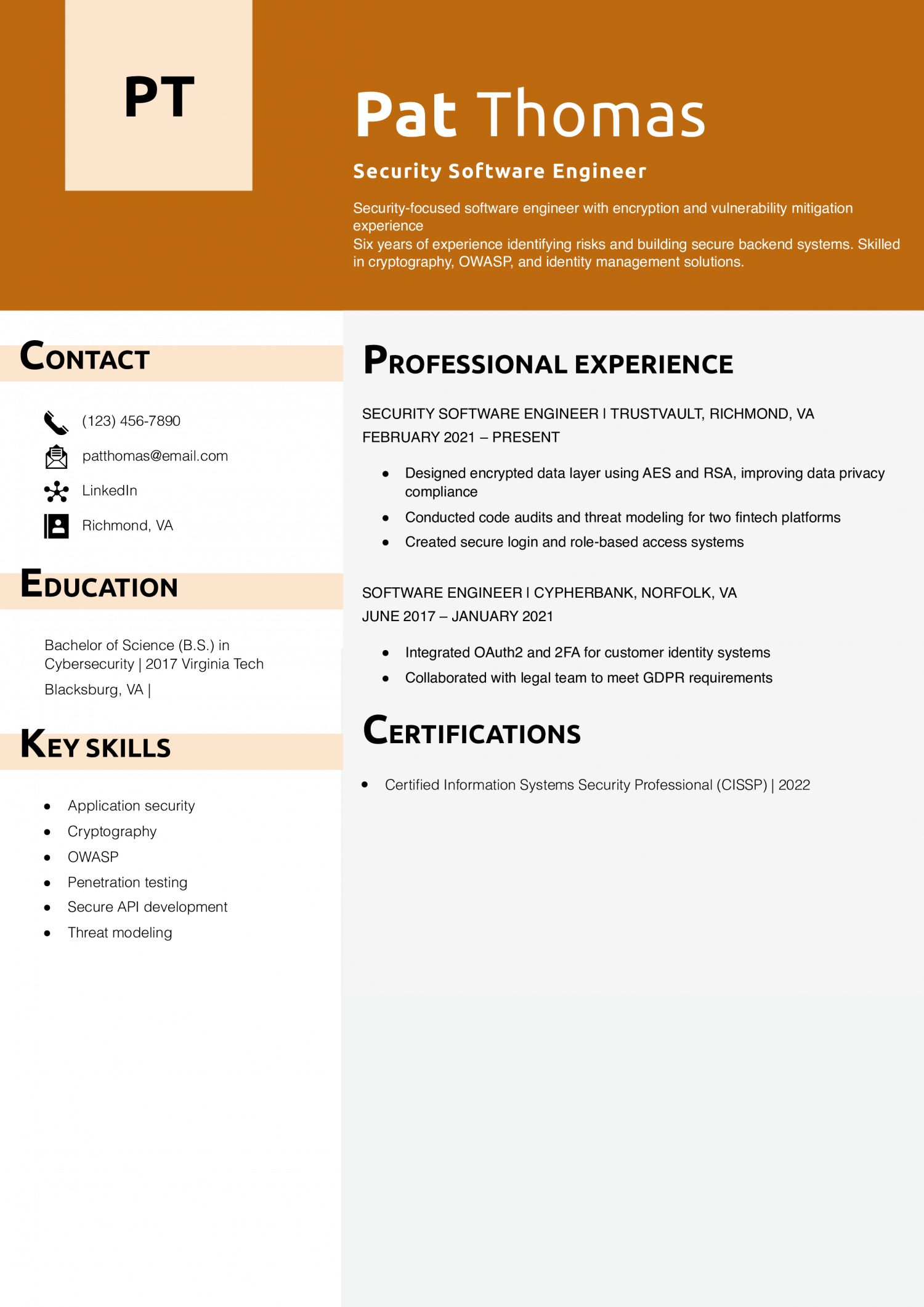 Security Software Engineer Resume Example