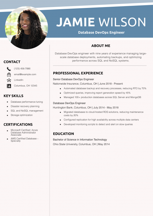 Database DevOps Engineer Resume Example
