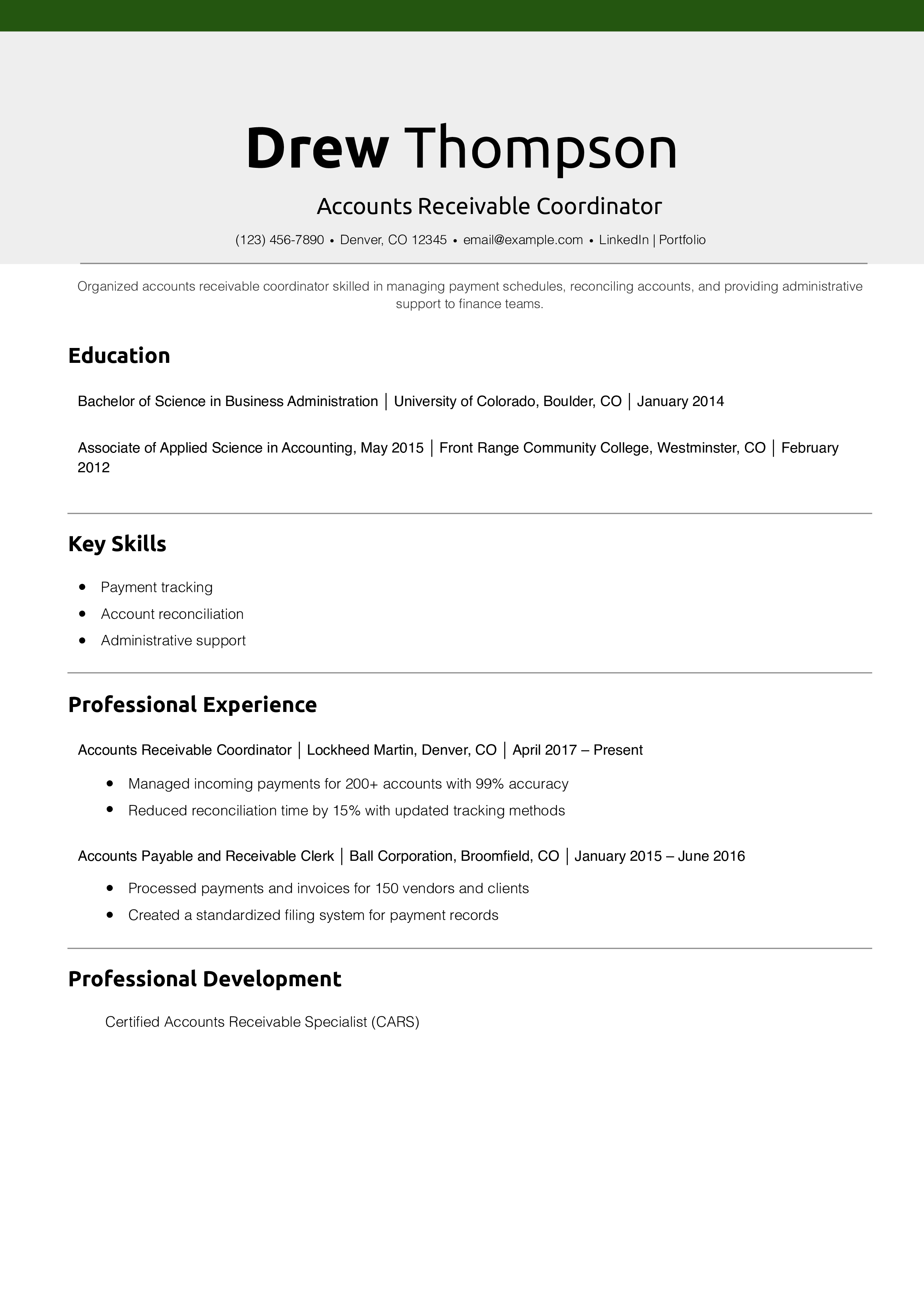 Accounts Receivable Coordinator Resume Templates