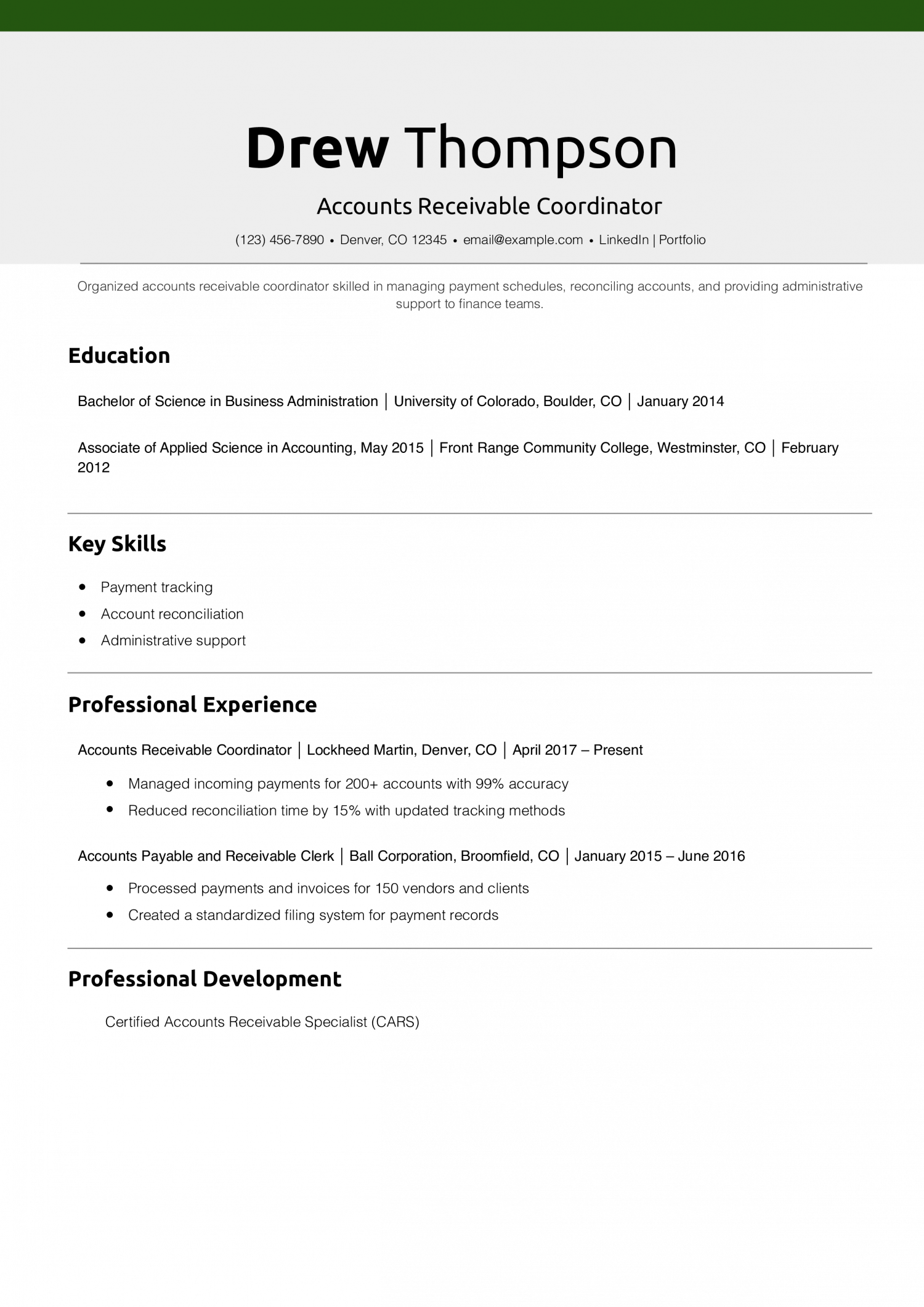 Accounts Receivable Coordinator Resume Example
