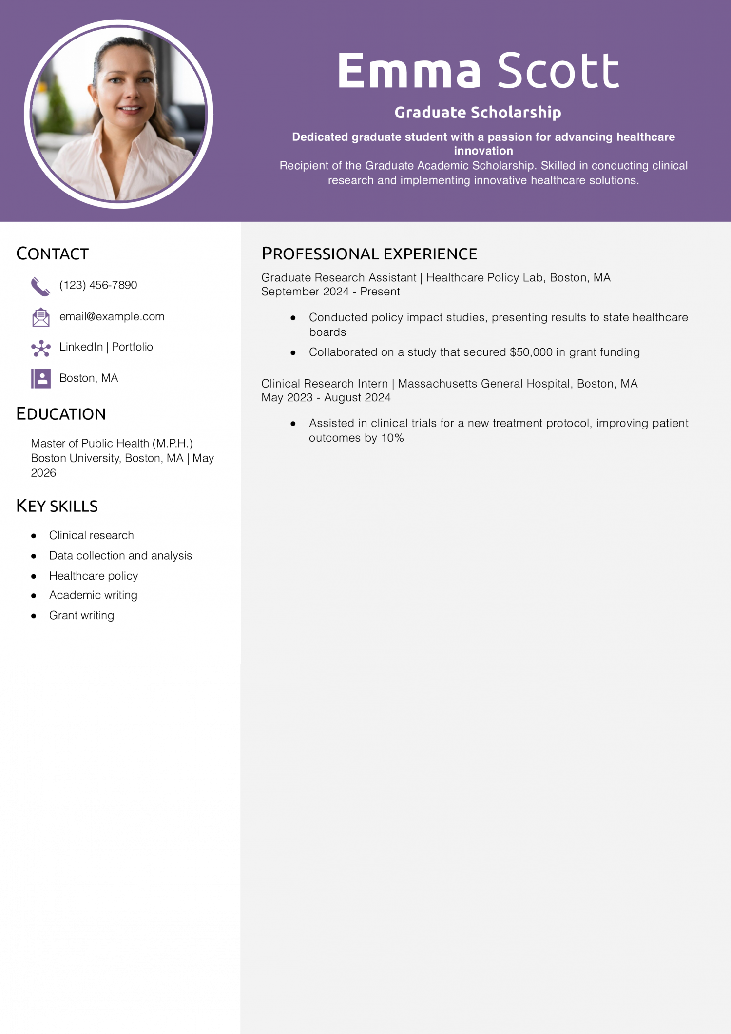 Graduate Scholarship Resume