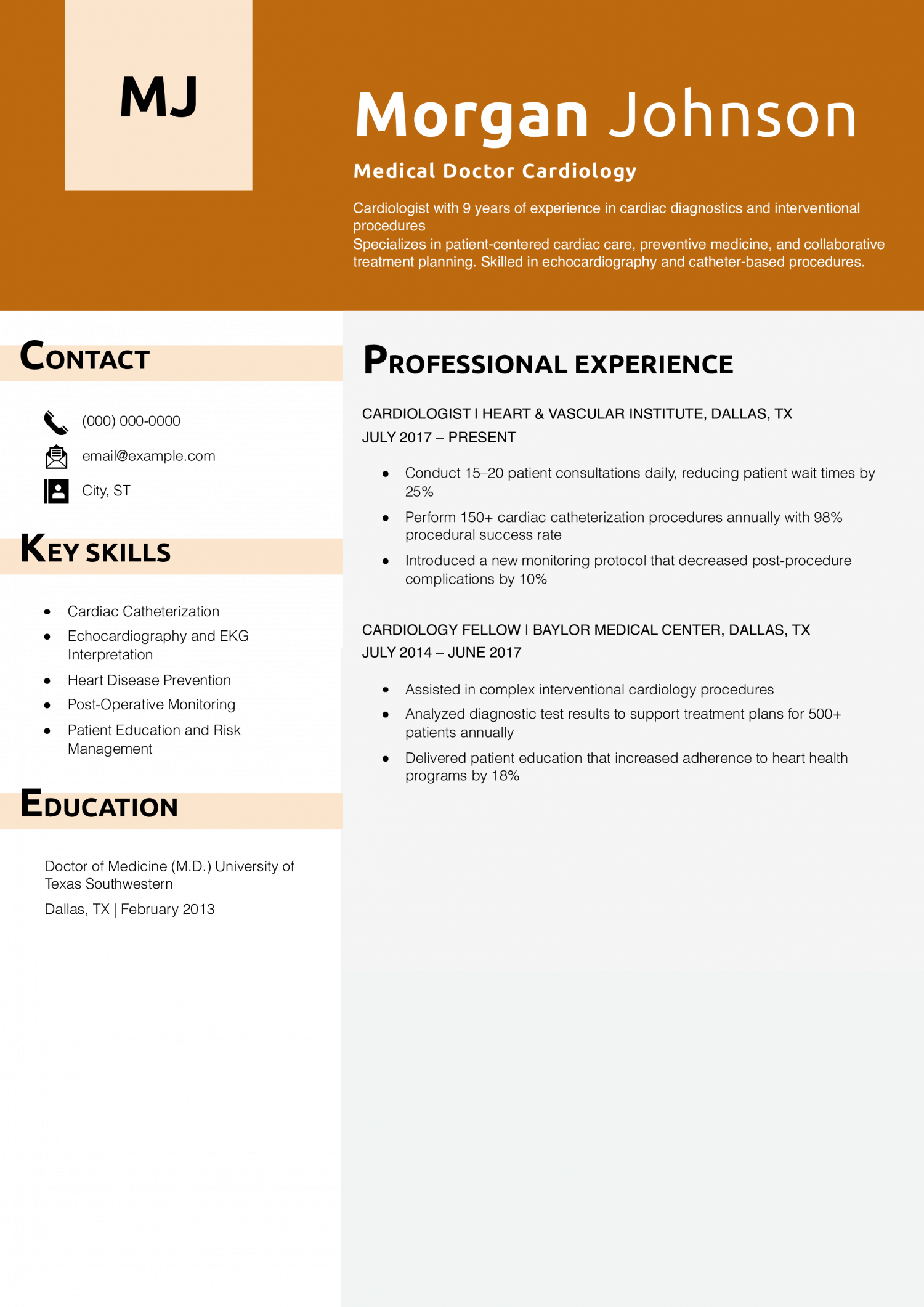 Medical Doctor Cardiology Resume