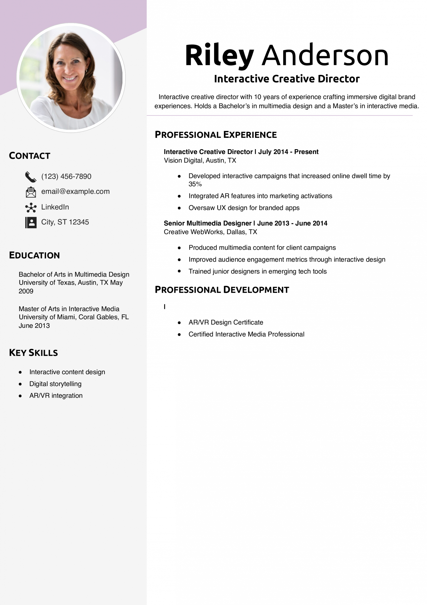 Interactive Creative Director Resume Example