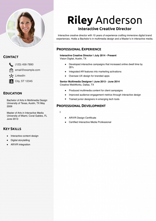 Interactive Creative Director Resume Example