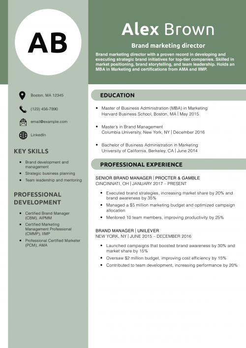 Brand marketing director resume example