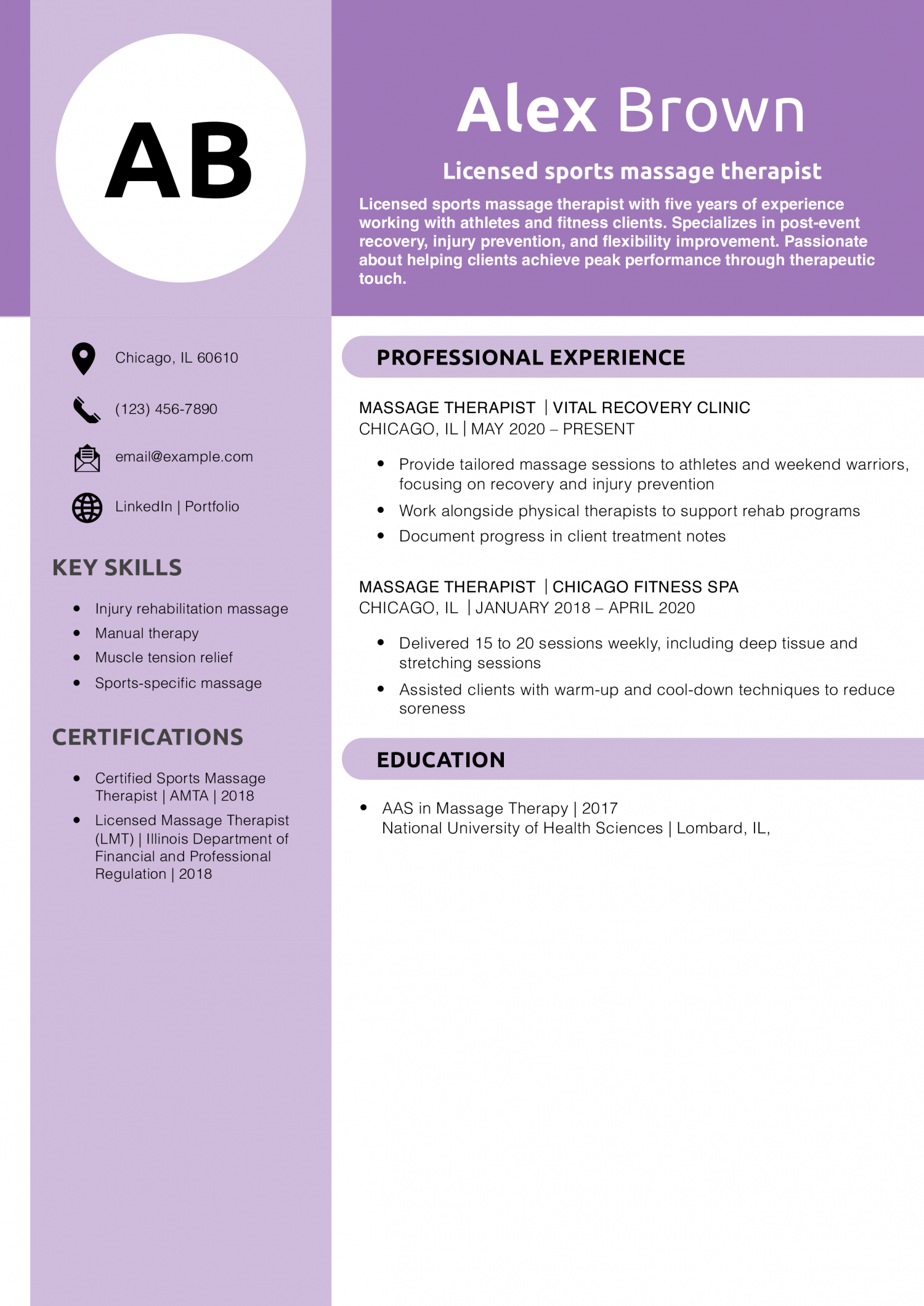 Licensed sports massage therapist resume