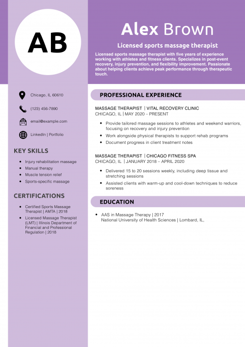 Licensed sports massage therapist resume 