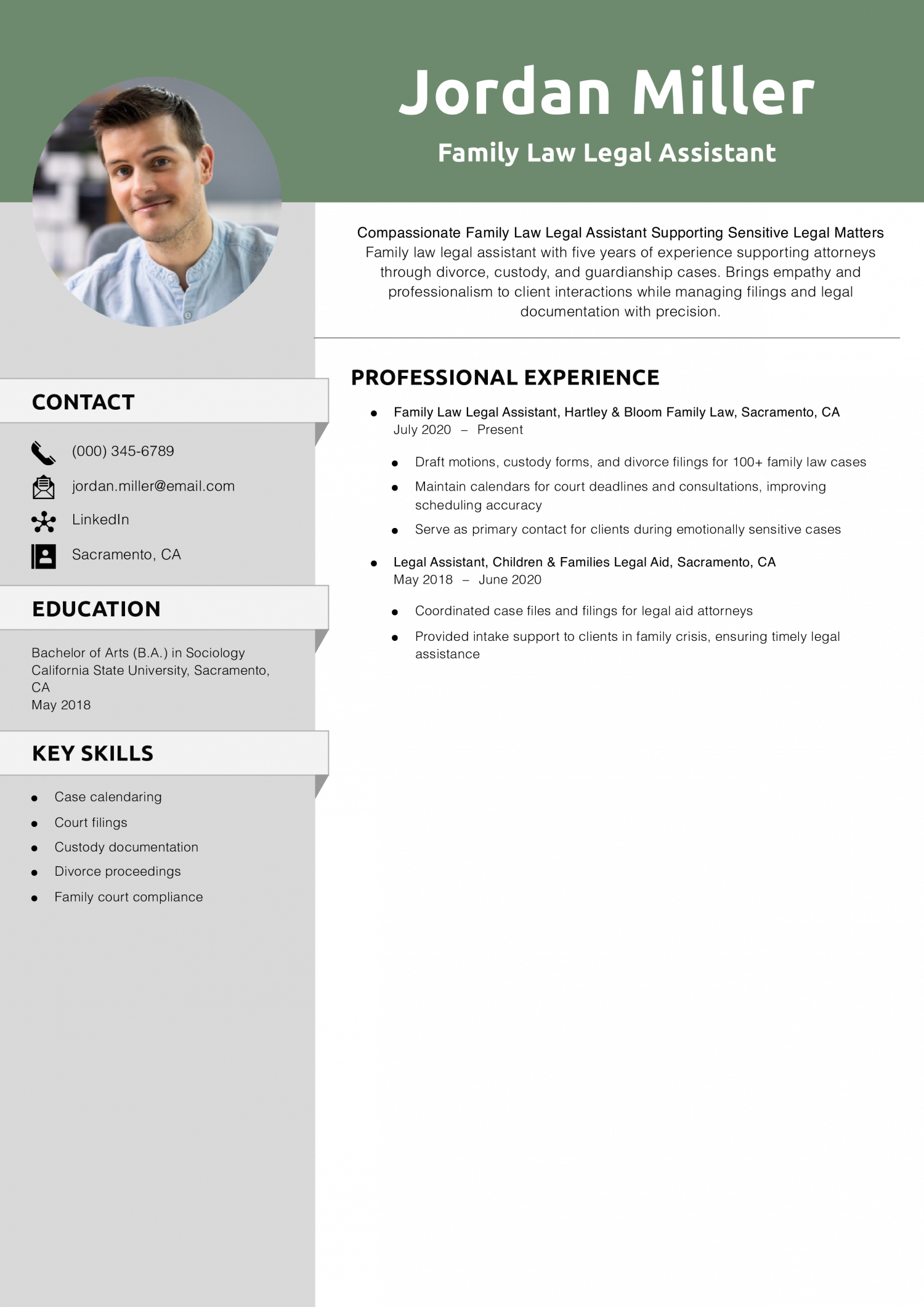 Family Law Legal Assistant Resume