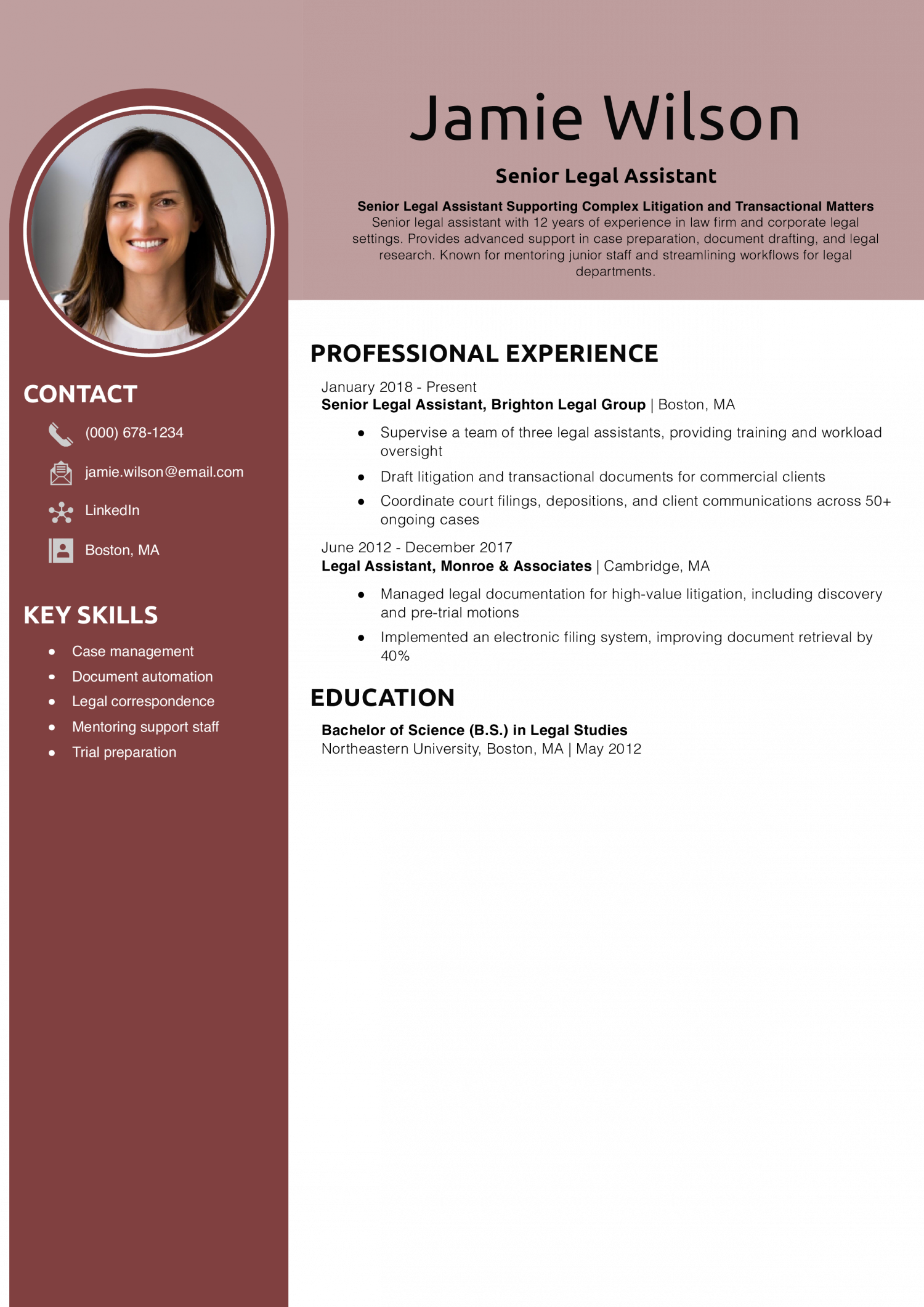Senior Legal Assistant Resume