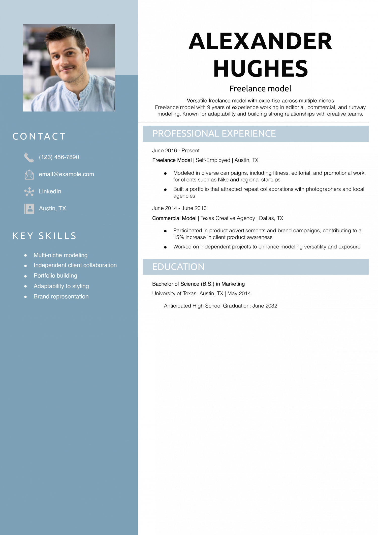 Freelance model resume