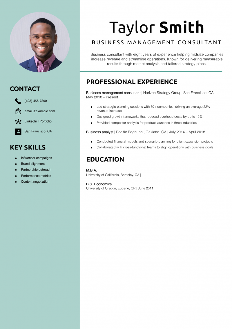Business management consultant resume