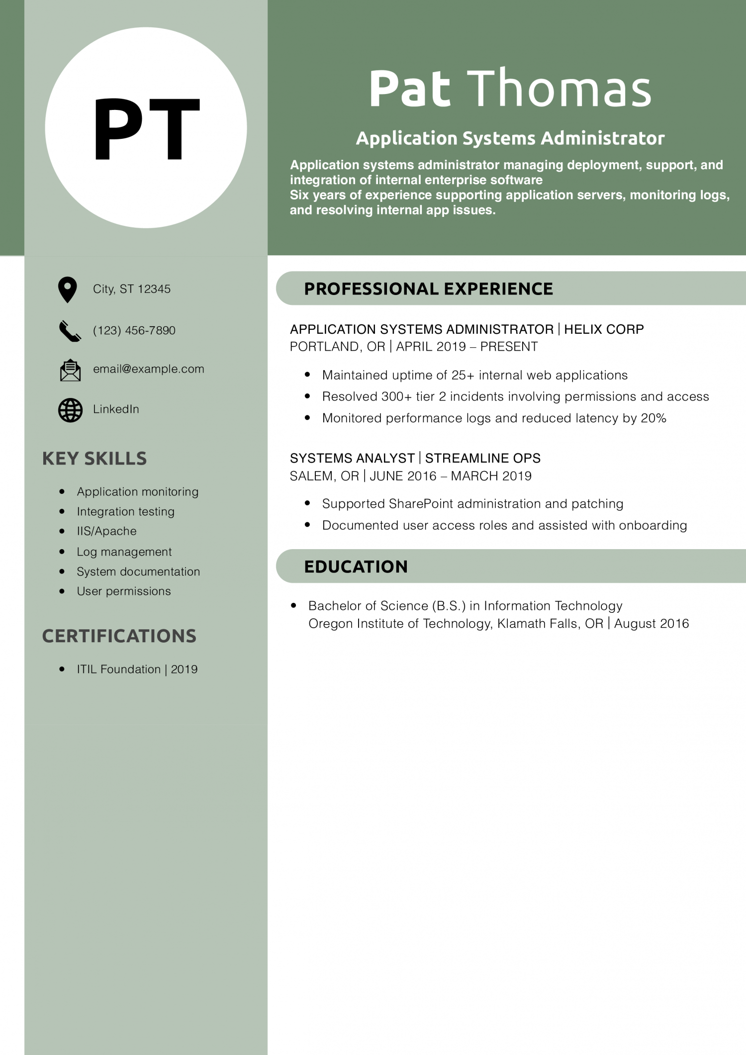 Application Systems Administrator Resume Example