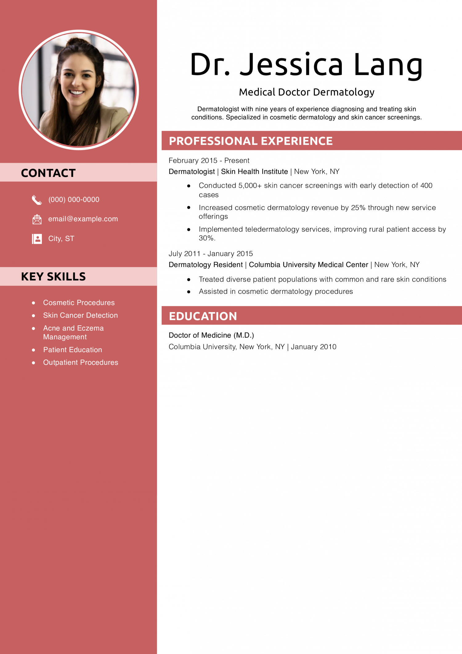 Medical Doctor Dermatology Resume
