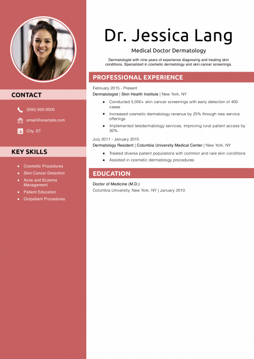 Medical Doctor Dermatology Resume