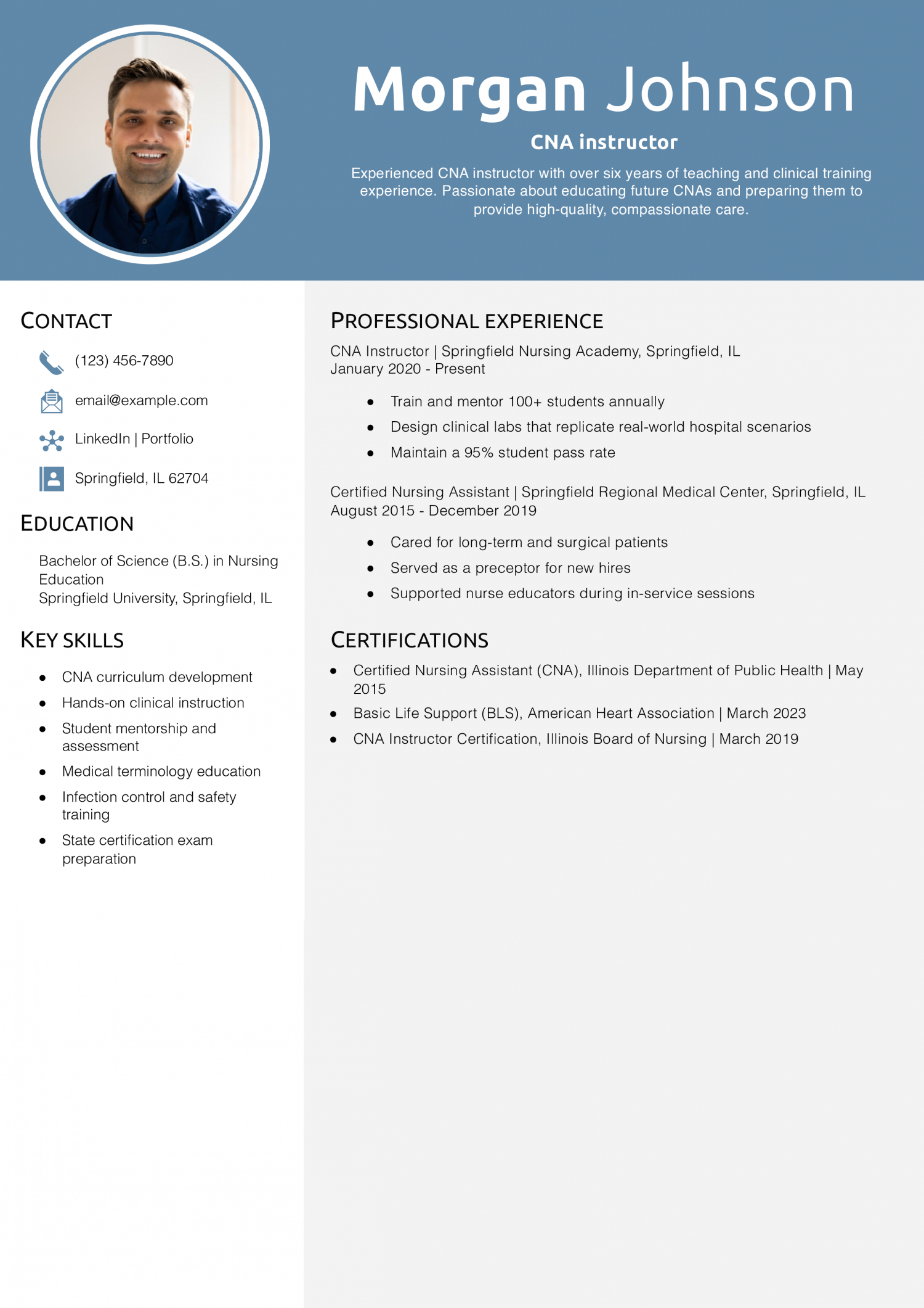 CNA instructor resume