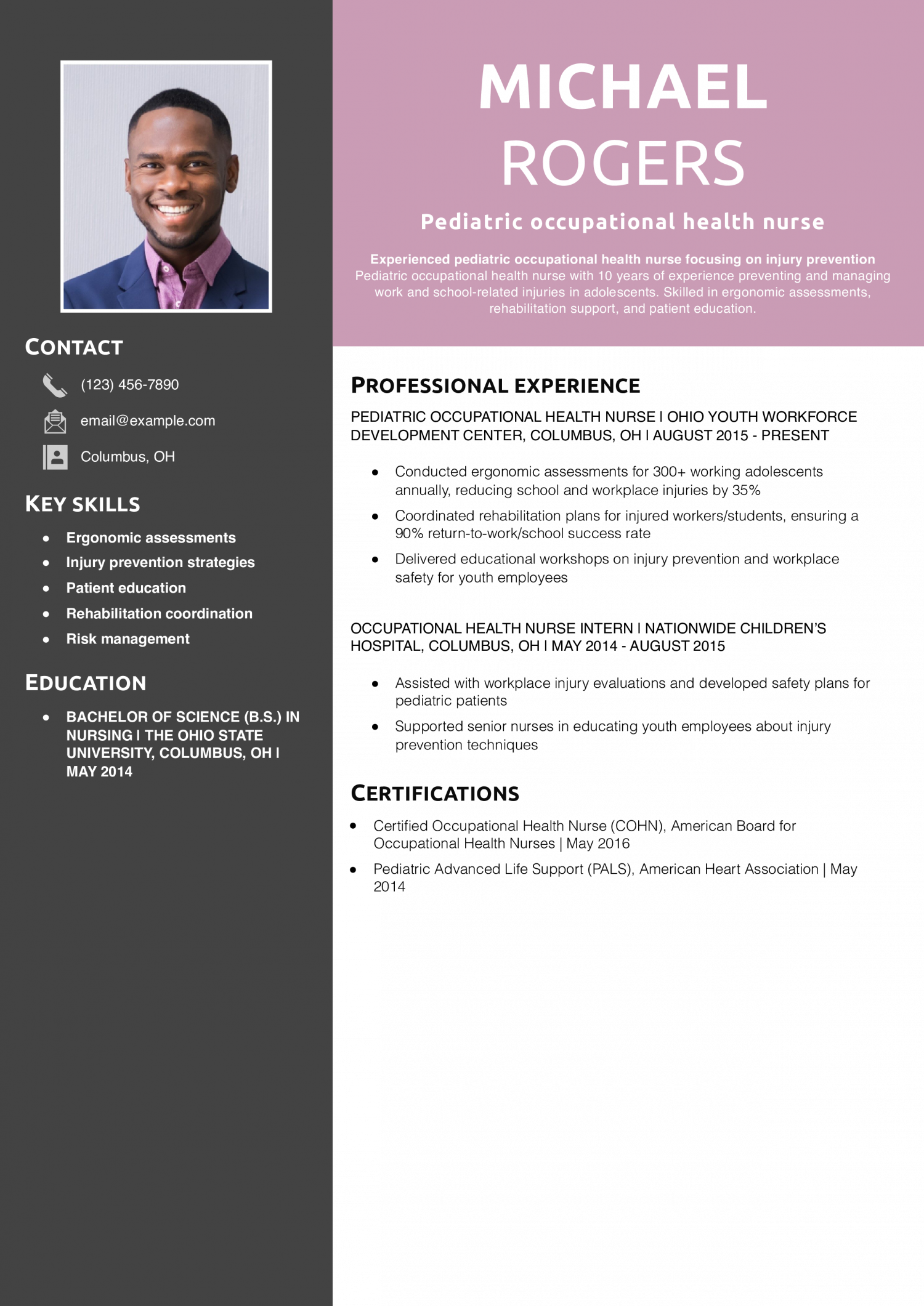 Pediatric occupational health nurse resume
