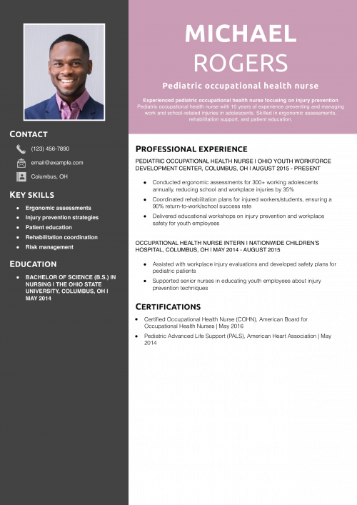 Pediatric occupational health nurse resume