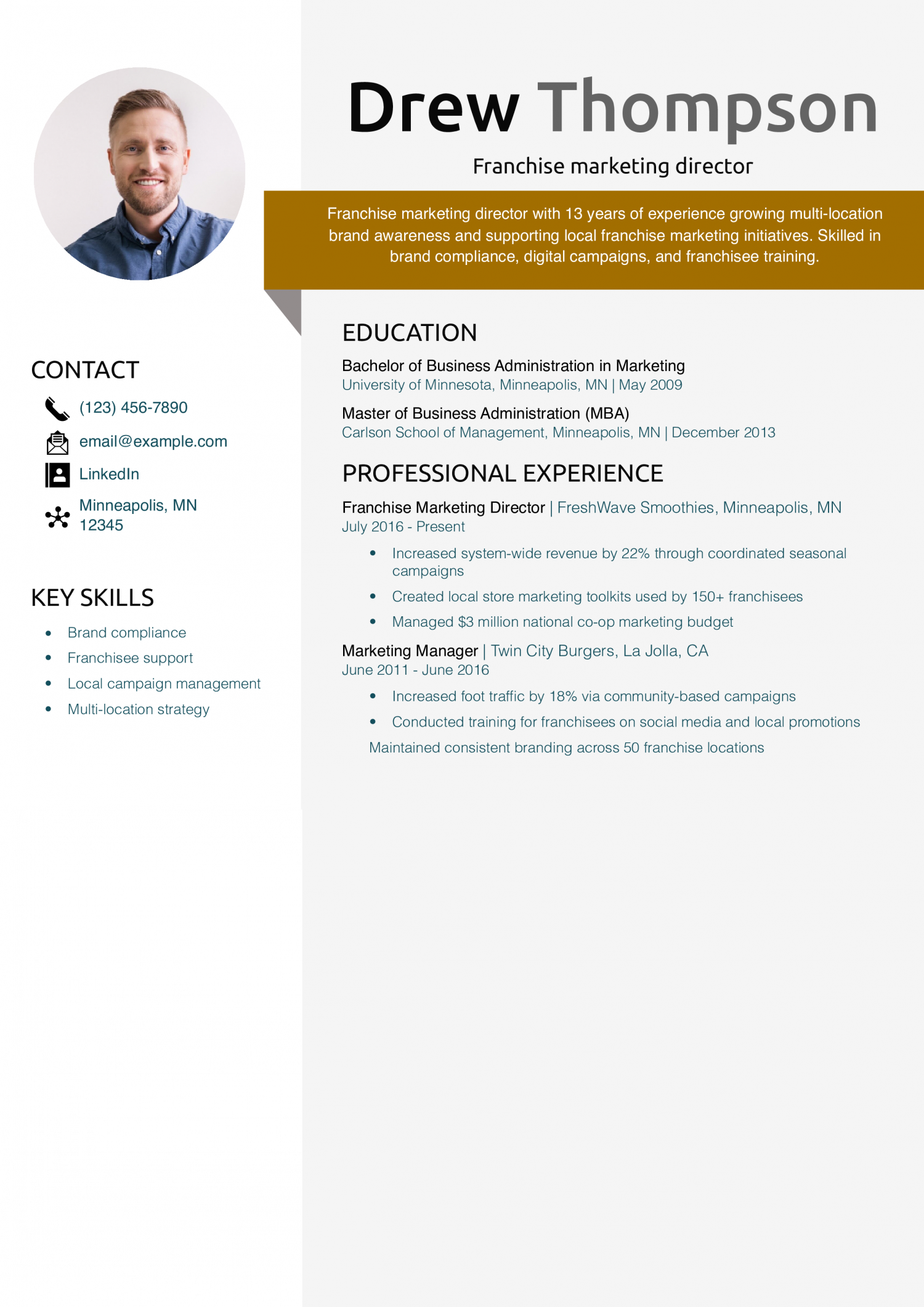 Franchise marketing director resume example