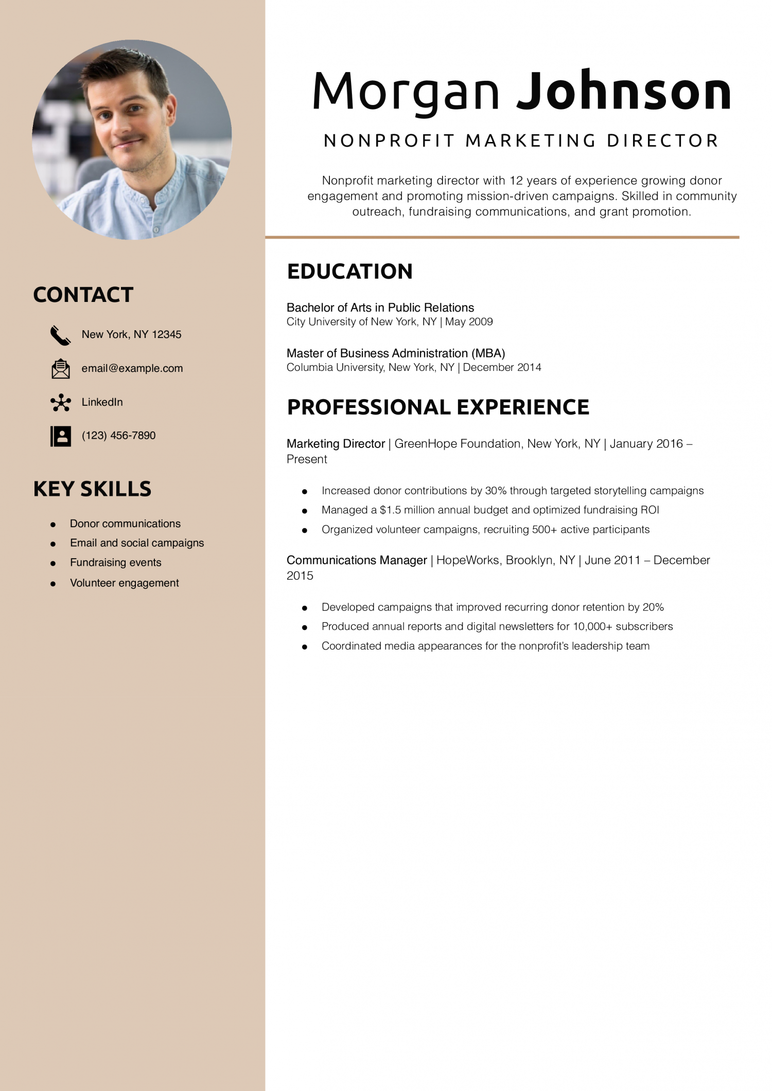 Nonprofit marketing director resume example