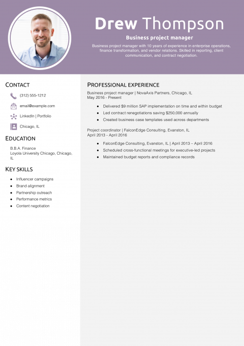 Business project manager resume