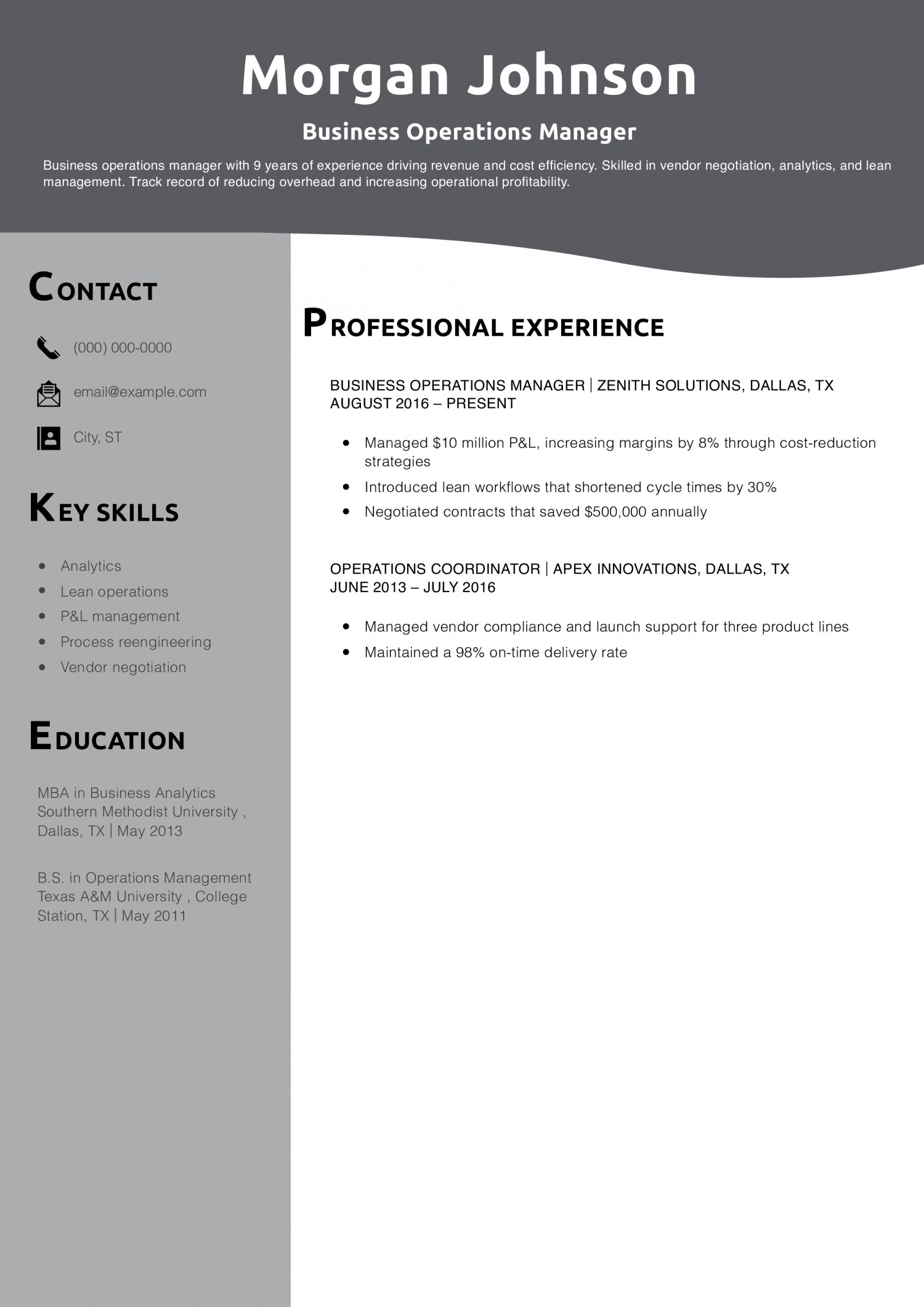 Business Operations Manager Resume 