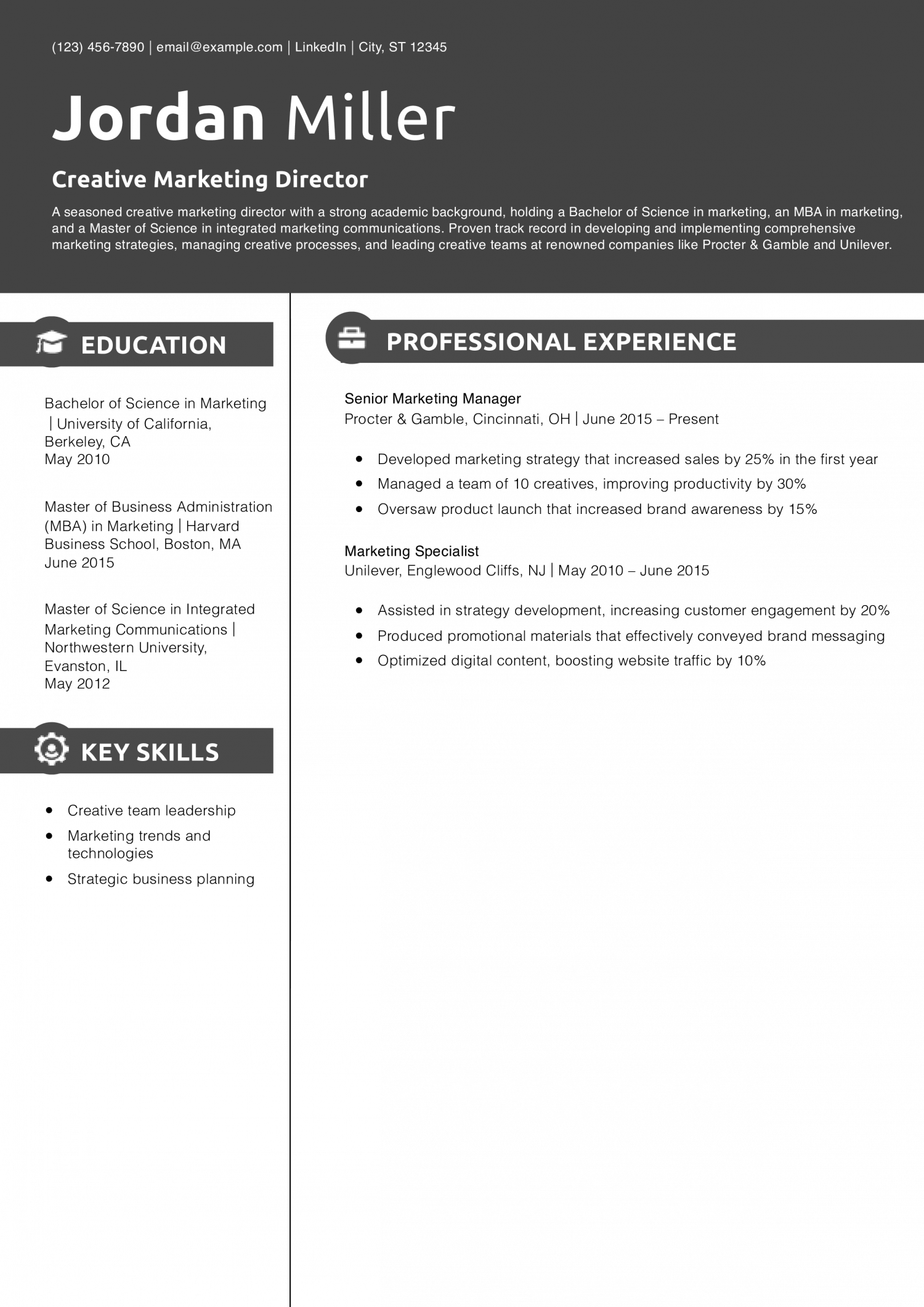 Creative Marketing Director Resume Example