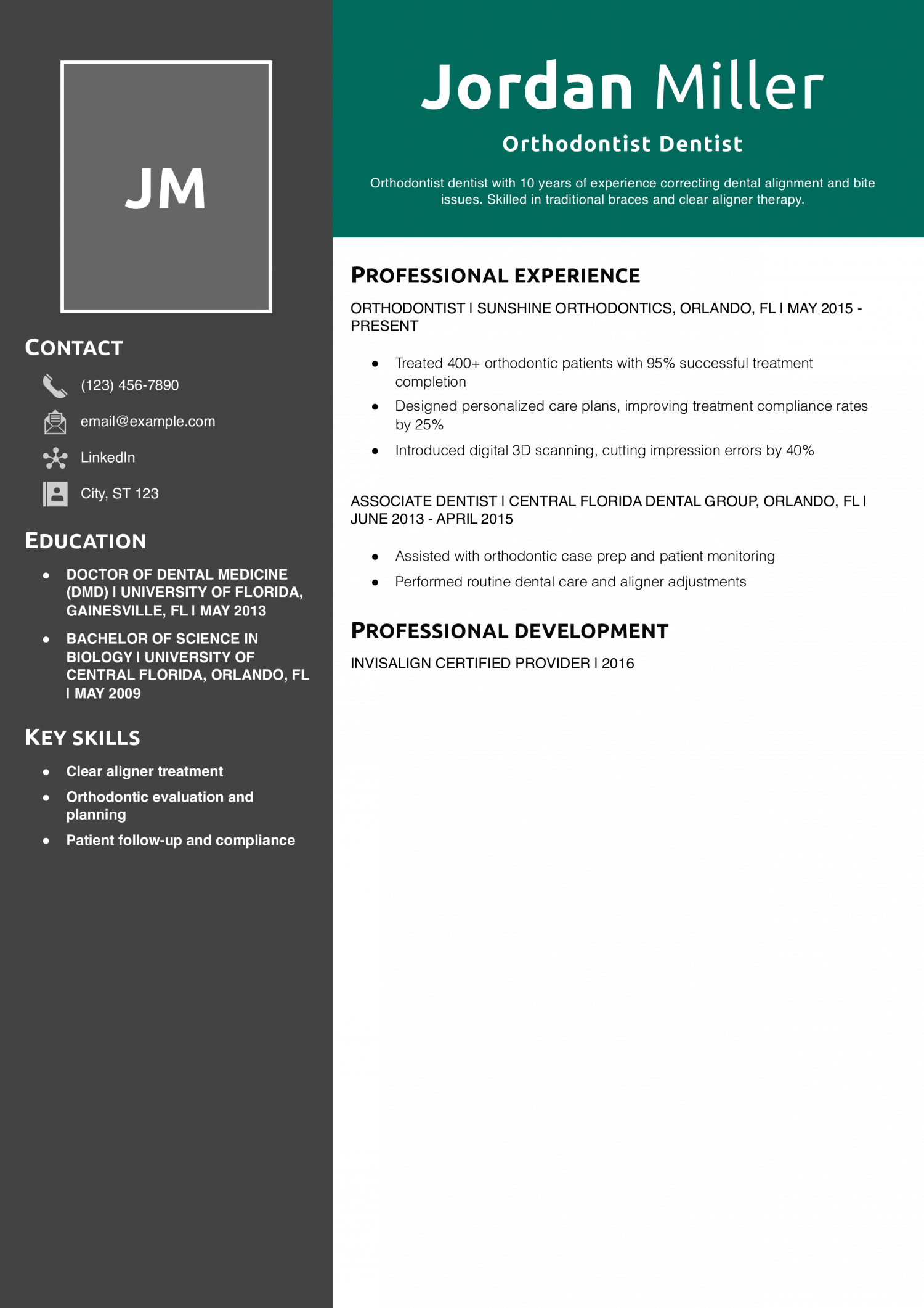 Orthodontist Dentist Resume Example