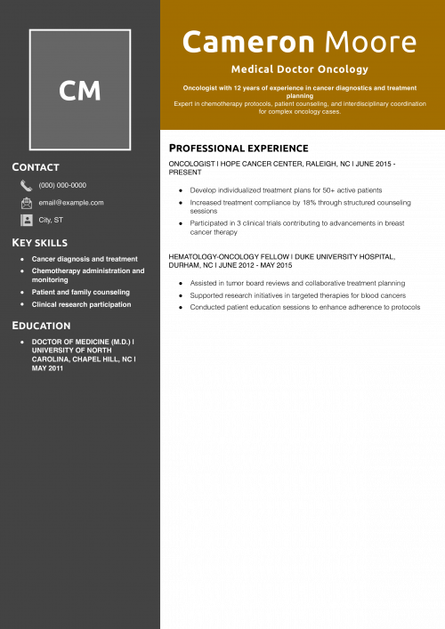 Medical Doctor Oncology Resume