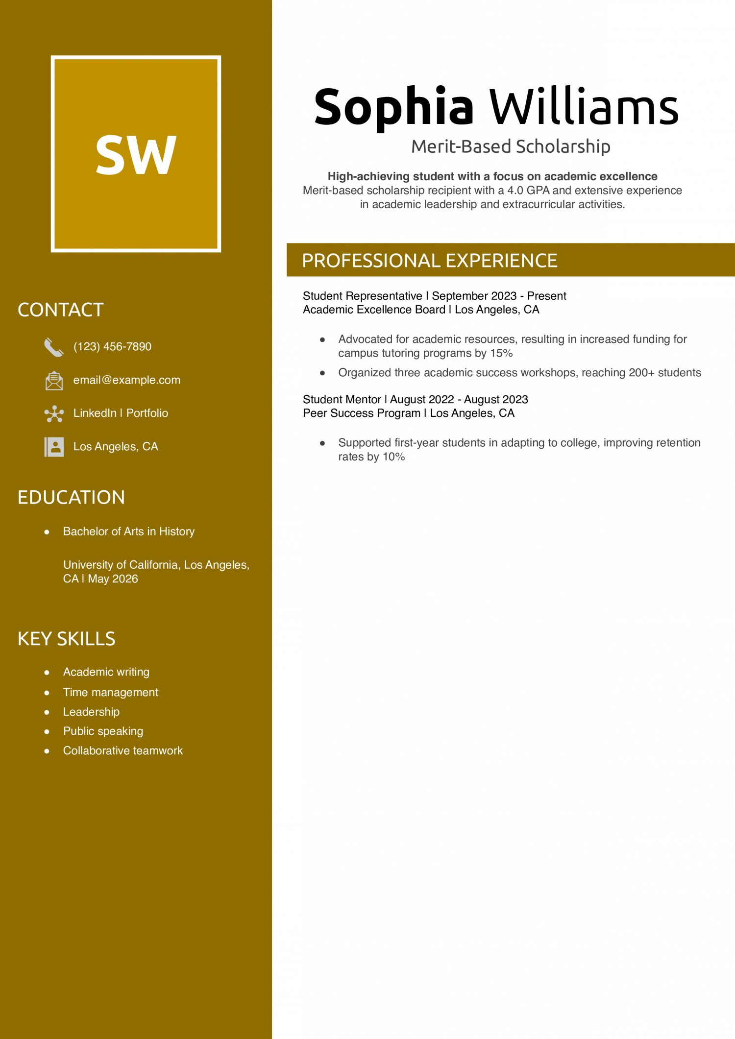 Merit-Based Scholarship Resume