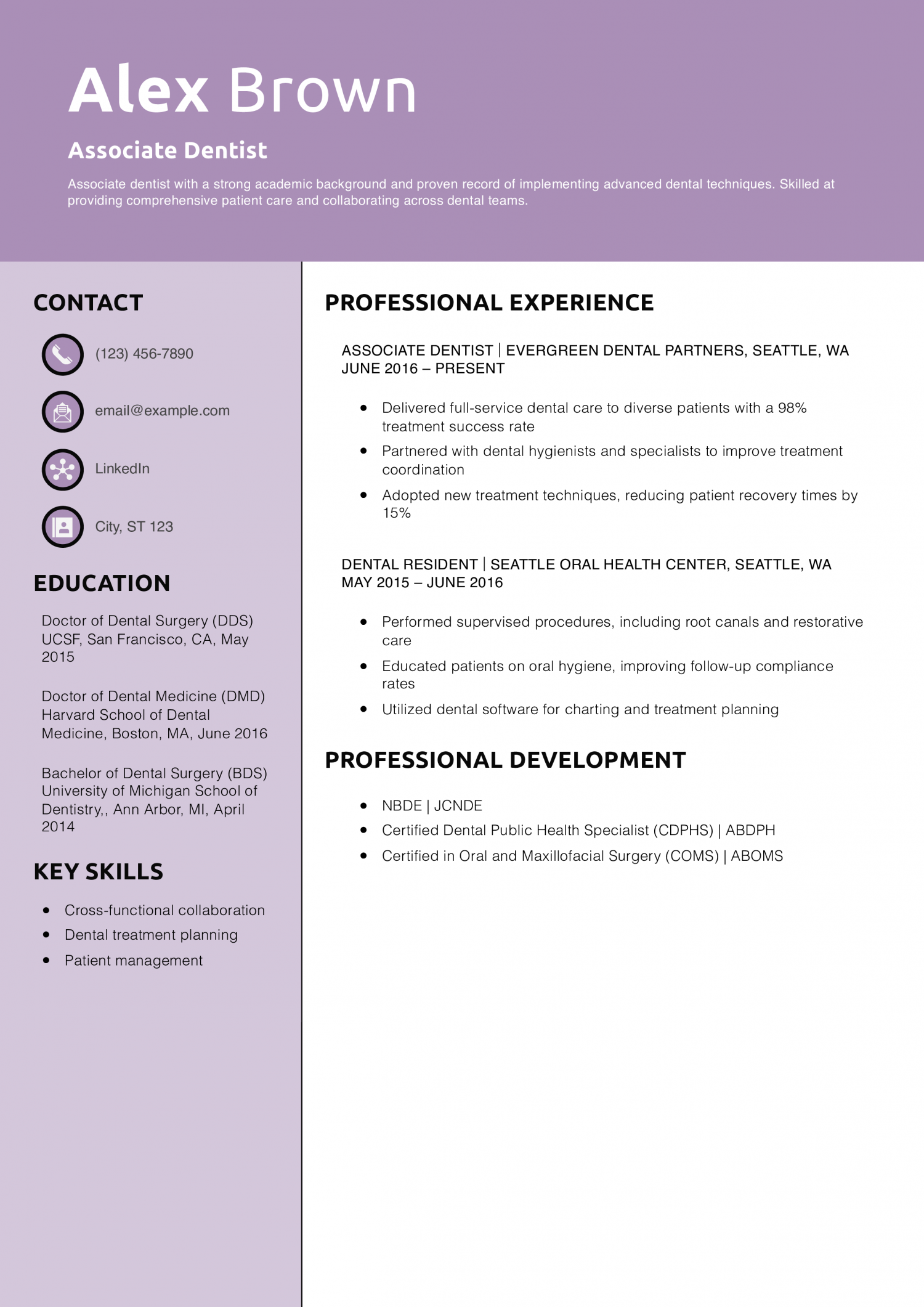 Associate Dentist Resume Example