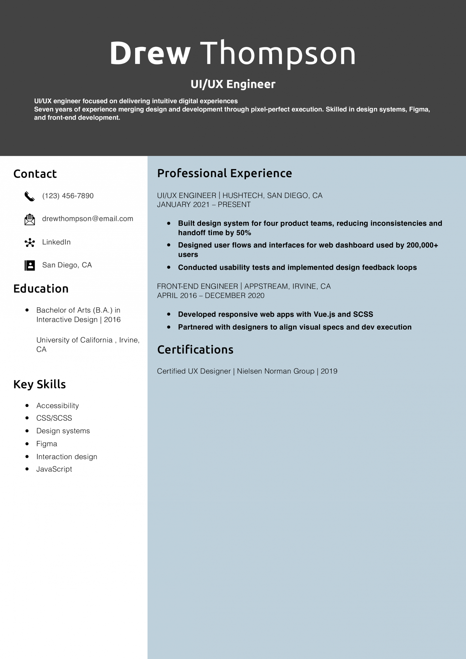 UI/UX Engineer Resume Example