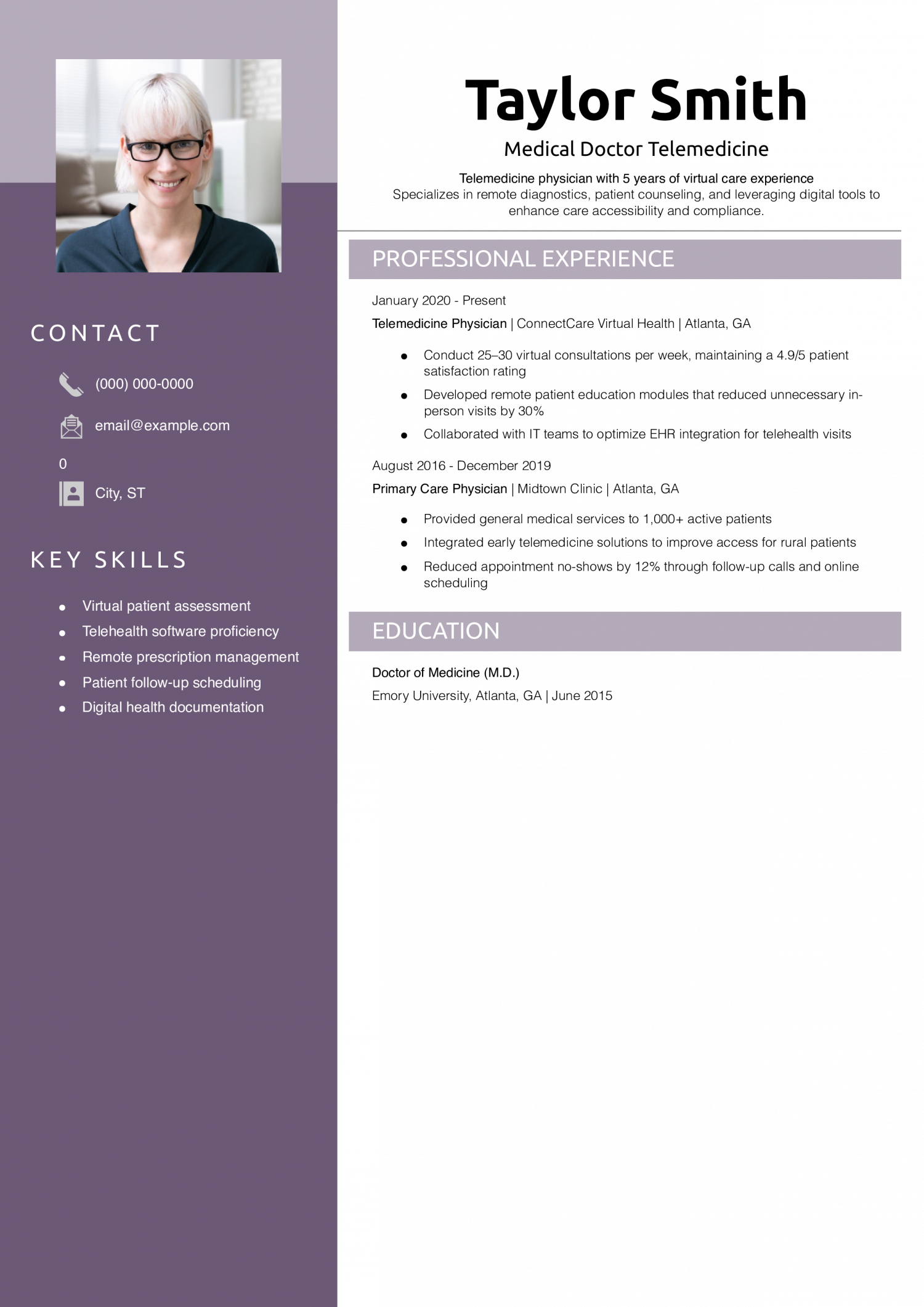 Medical Doctor Telemedicine Resume