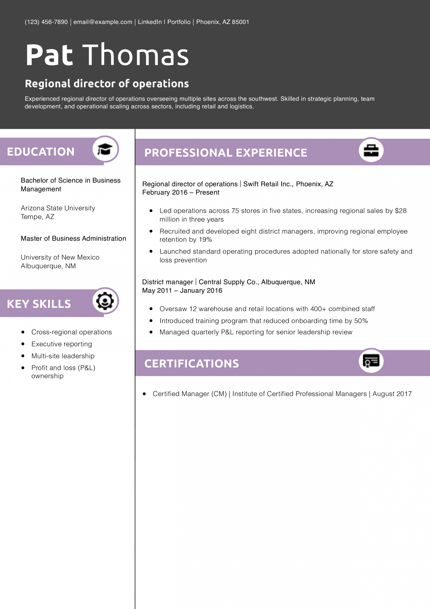 Regional director of operations resume example 