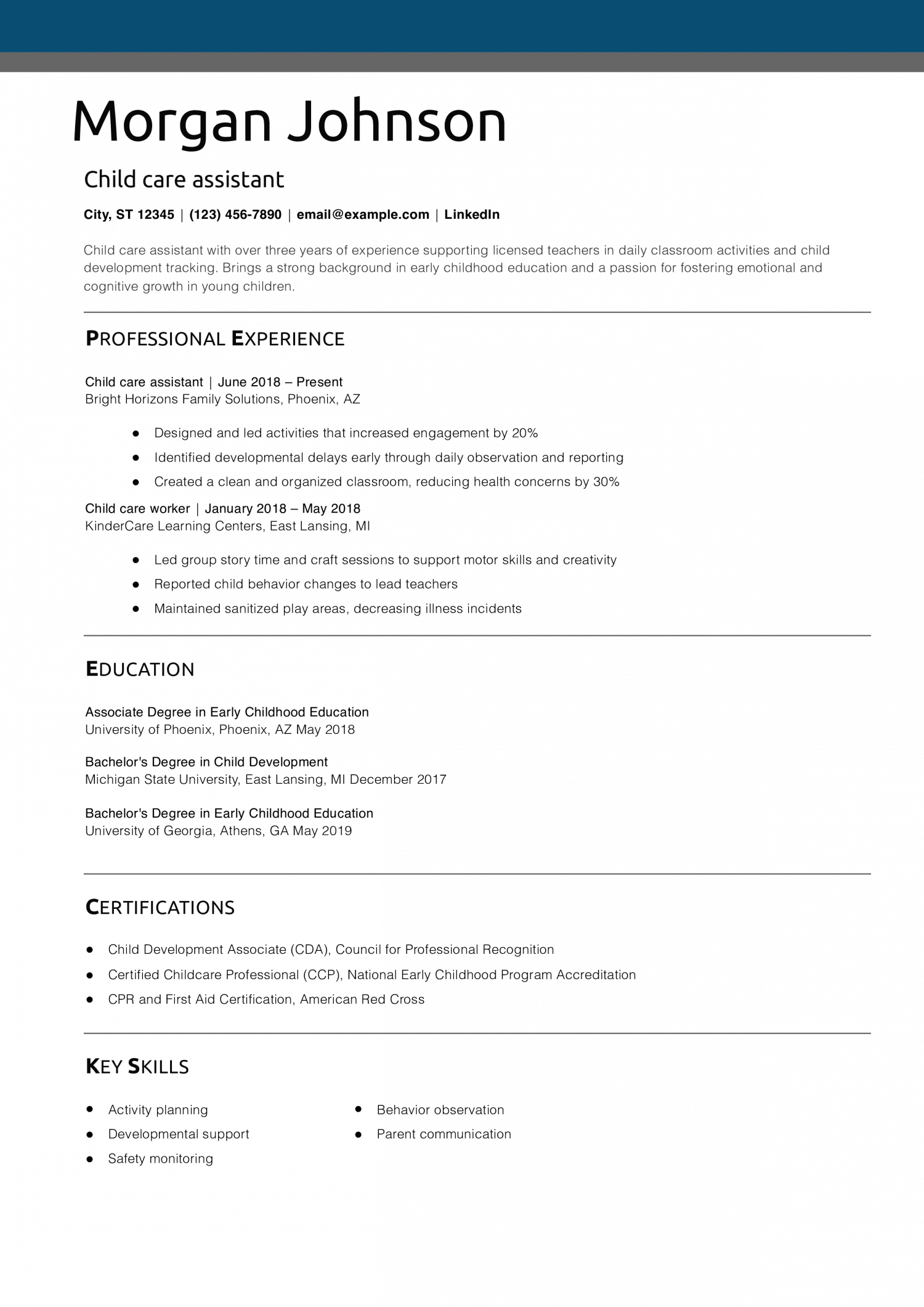 Child care assistant resume