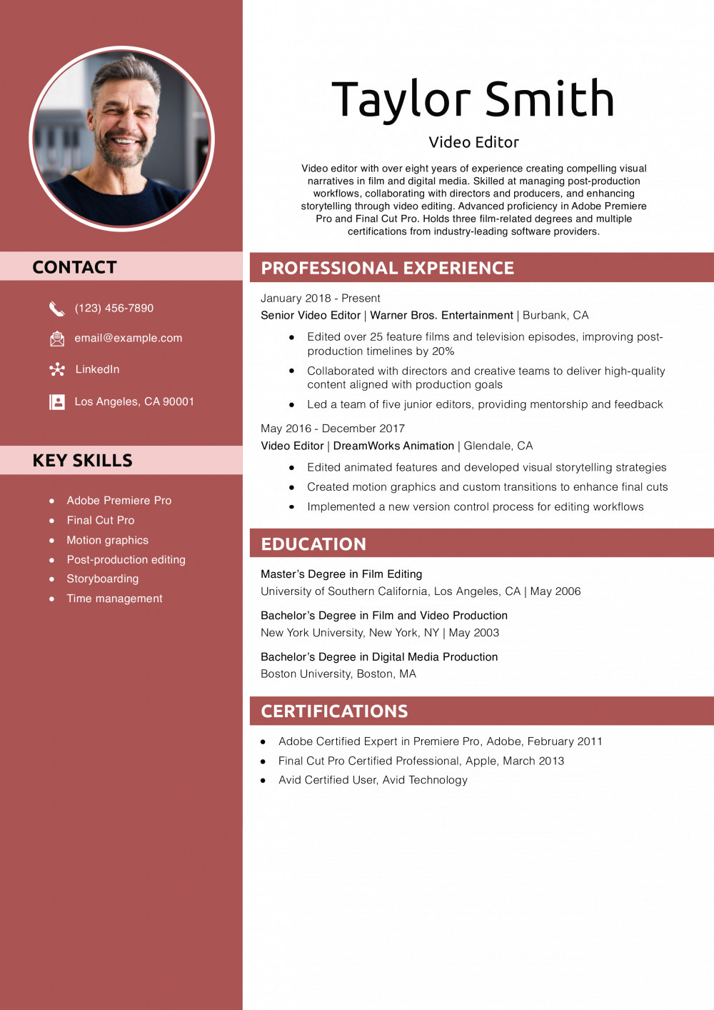 Video Editor Resume Example