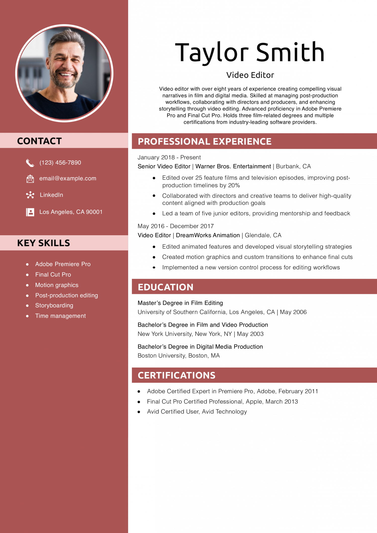 Video Editor Resume Example