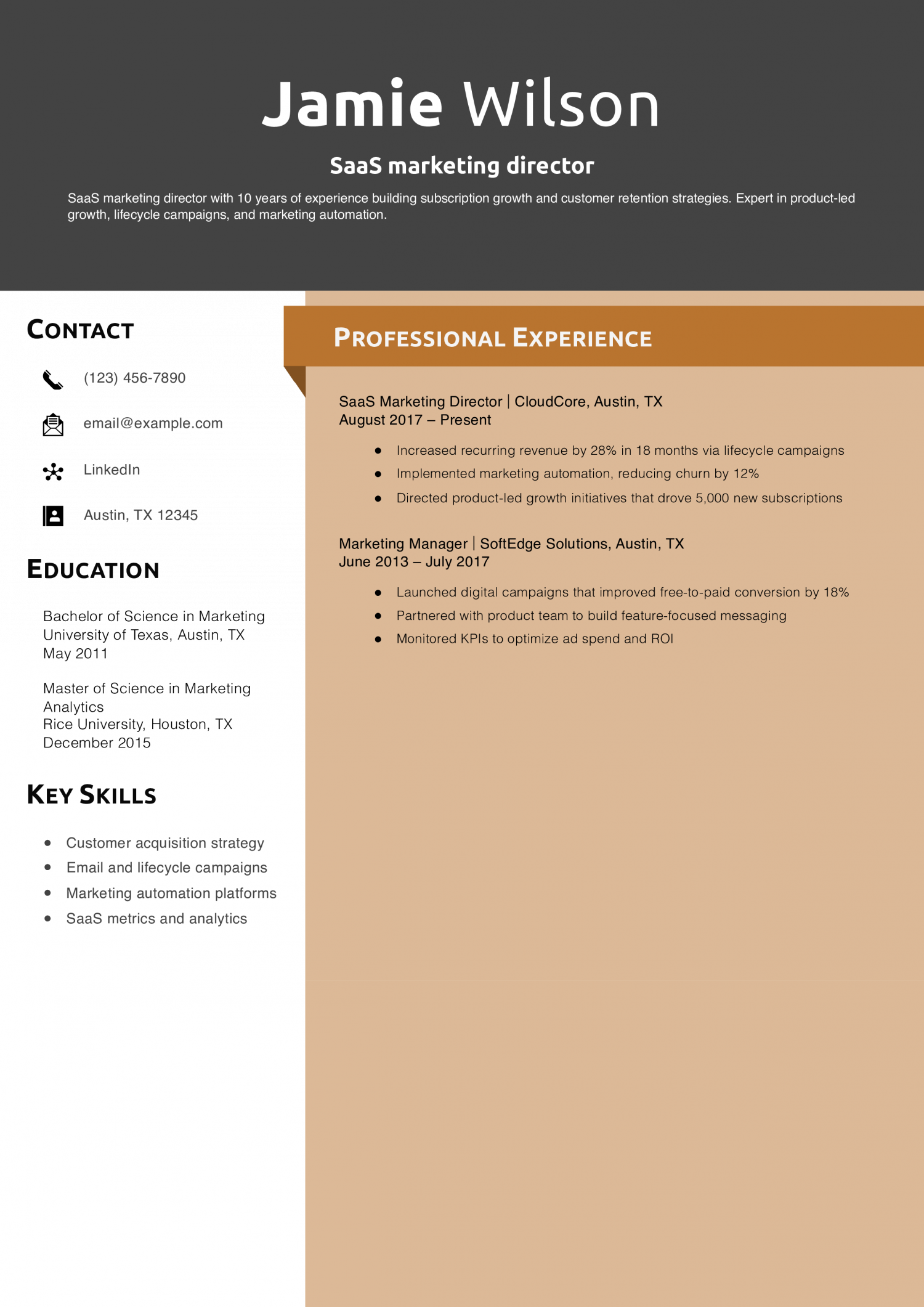 SaaS marketing director resume example
