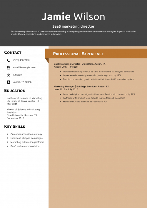 SaaS marketing director resume example