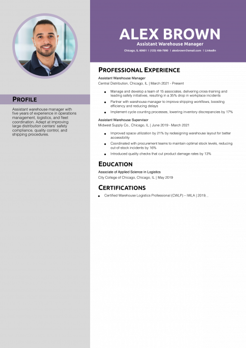 Assistant Warehouse Manager Resume Example