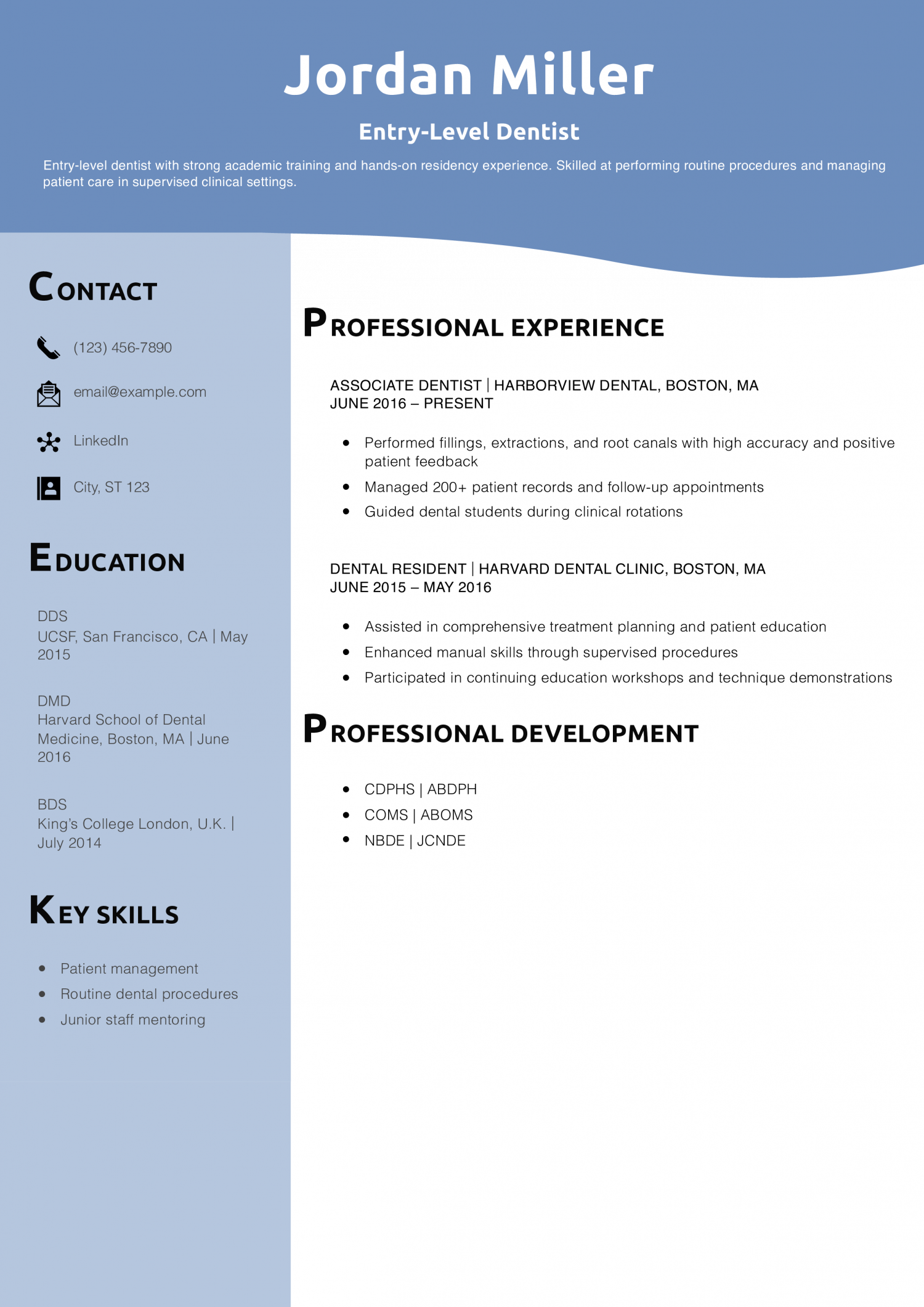 Entry-Level Dentist Resume Example