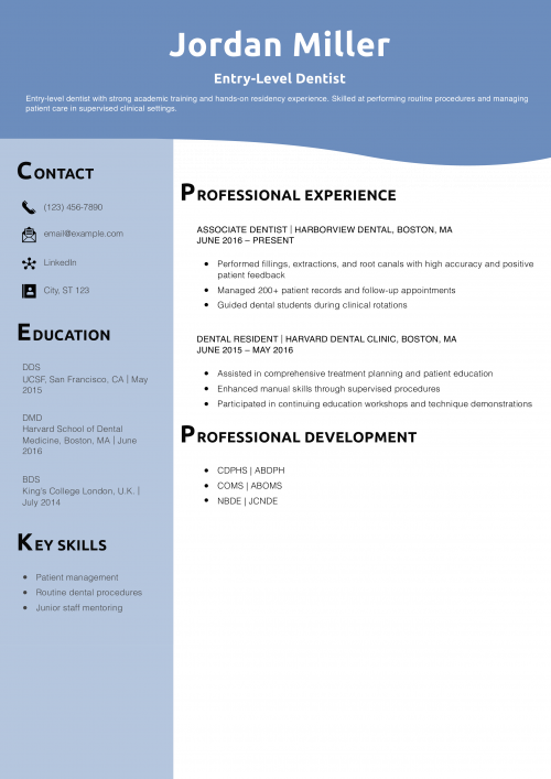 Entry-Level Dentist Resume Example