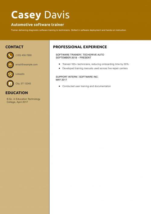 Automotive software trainer resume example