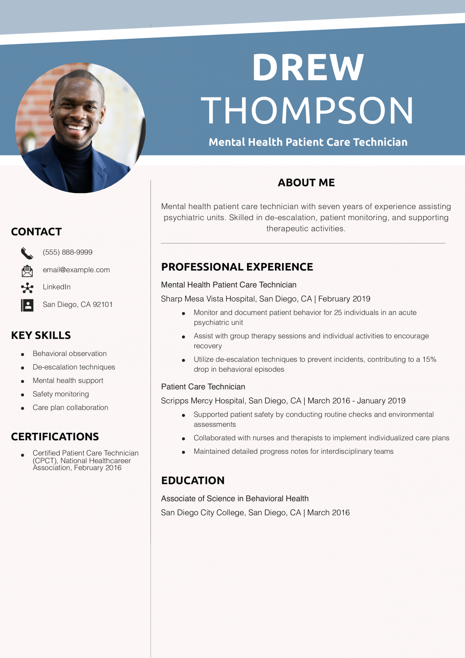 Mental Health Patient Care Technician Resume Example