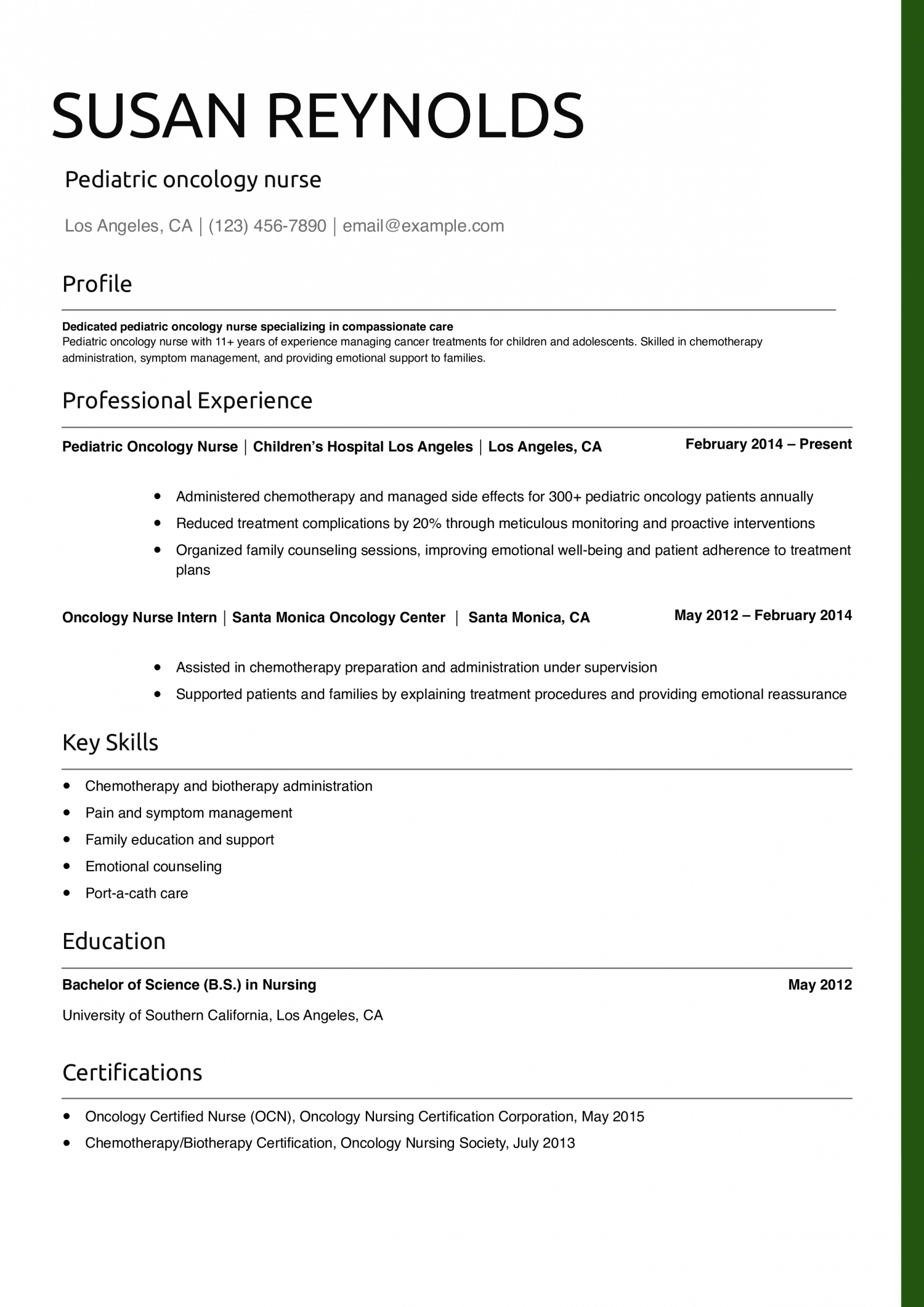 Pediatric oncology nurse resume