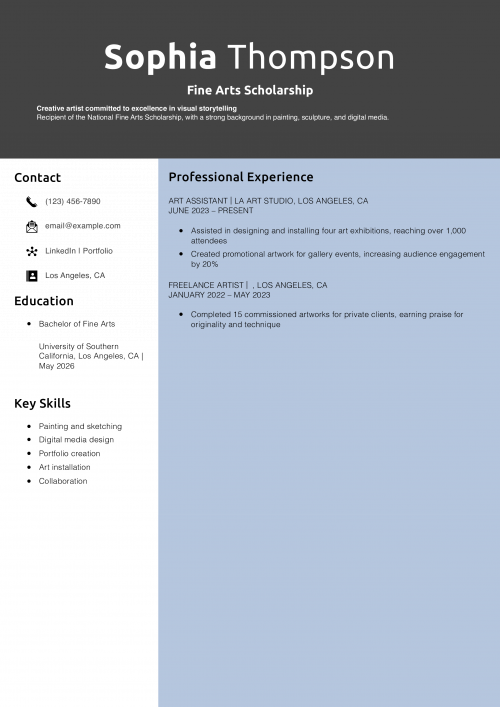 Fine Arts Scholarship Resume