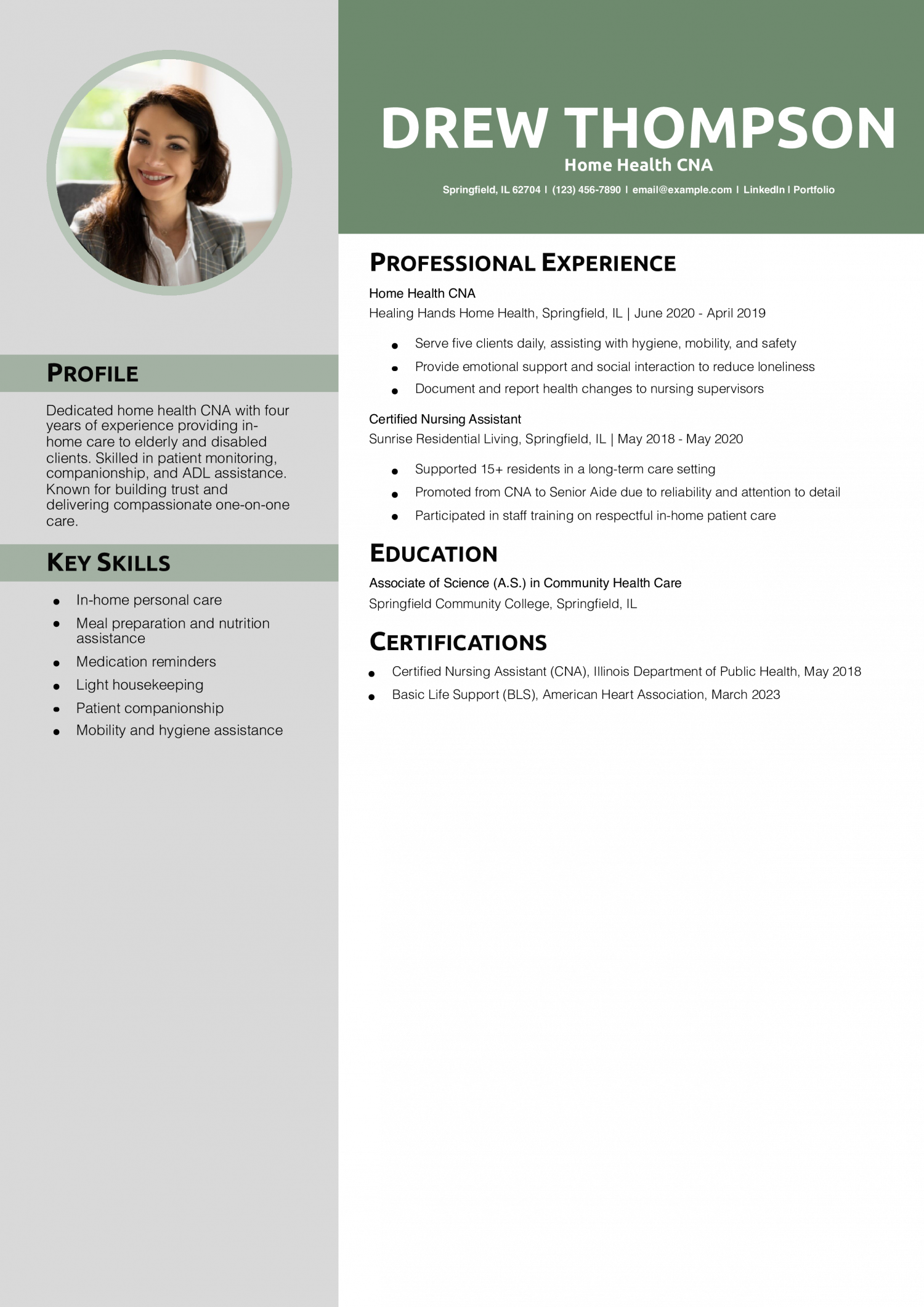 Home Health CNA Resume Example