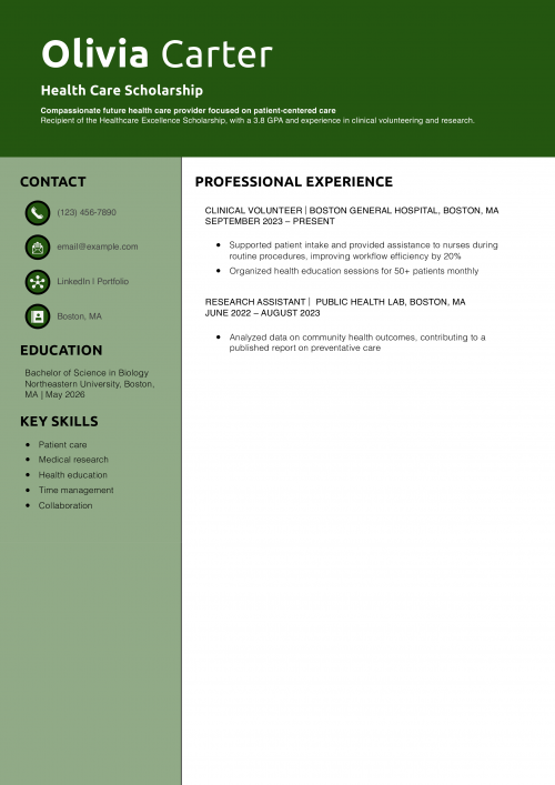 Health Care Scholarship Resume